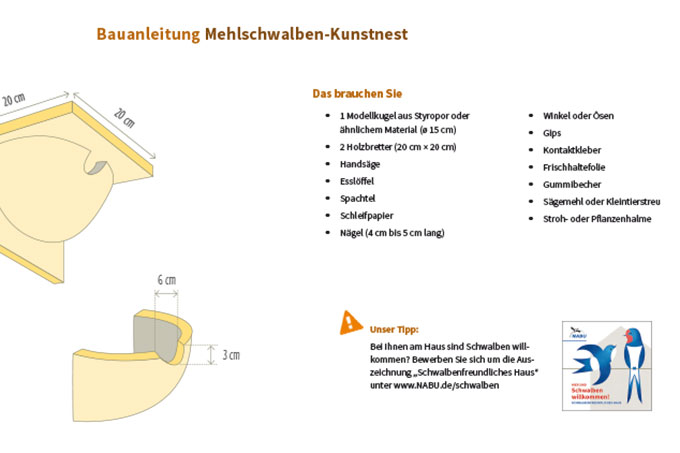 Ausschnitt aus der Bauanleitung für ein Mehlschwalben-Kunstnest