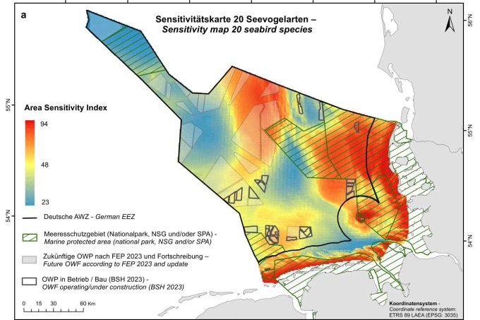 (Zur Vollansicht klicken) Sensitivitätskarte 20 Seevögelarten - Grafik: Dierschke (2024)